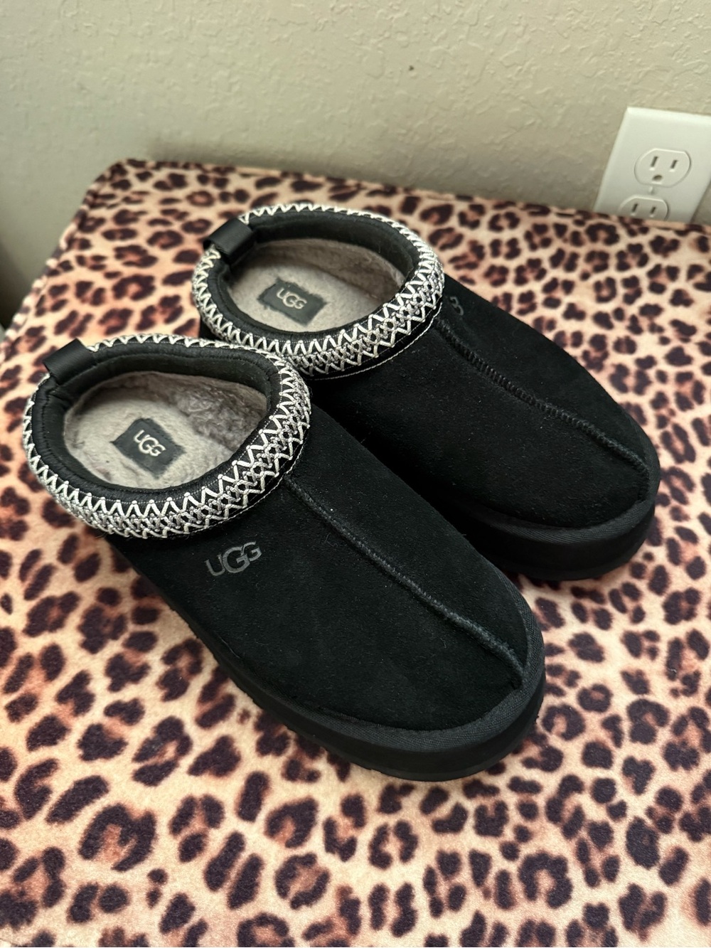 UGG Black Suede Slip-On Shearling Clog with Contrasting Trim
